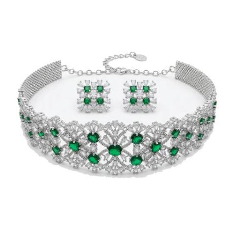 Zarini's Emerald Crystal Statement Choker Set