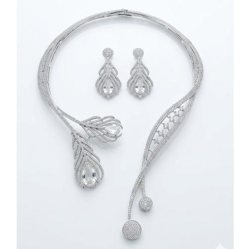 AD Studded Silver Plated Leaf Inspired Clucters and Teardrop Stones
