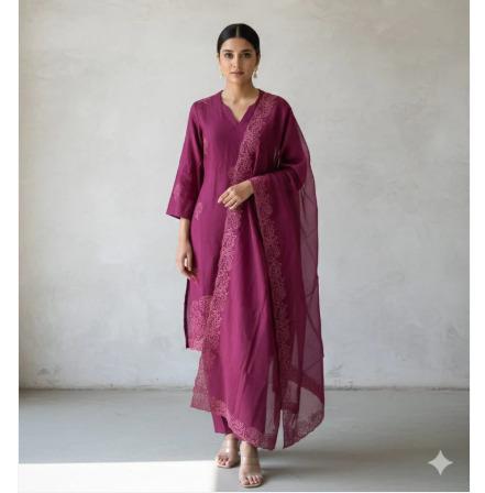 Malchanderi embroidered co-ord set with four side embroidered stole