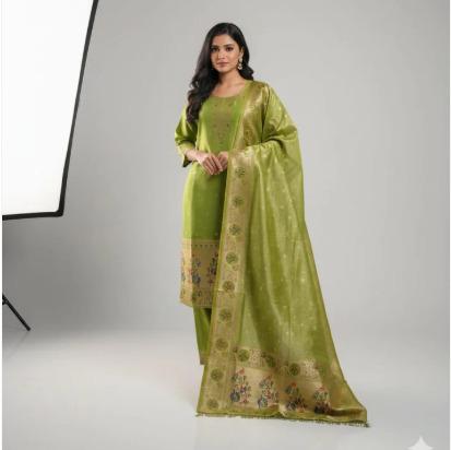 Pre-stitched power loom silk banarasi suit paithani design Ready to wear co-ord set