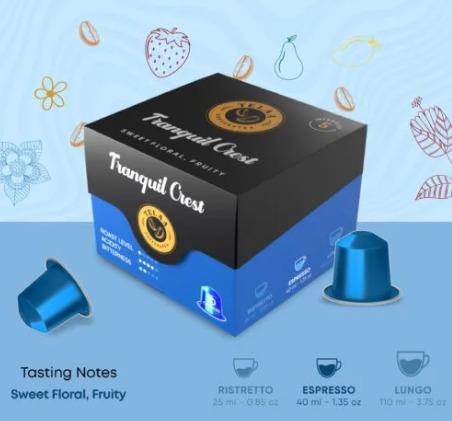 Tranquil Crest by Telaa: Intensity-5, 100% Arabica Aluminium Nespresso-Compatible Pods
