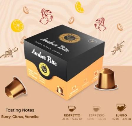 Amber Bite by Telaa: Intensity-7, 100% Arabica Aluminium Nespresso-Compatible Pods