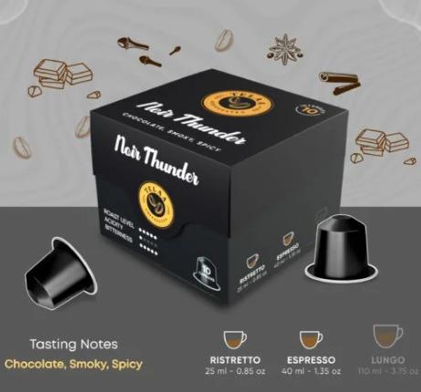 Noir Thunder by Telaa: Intensity-10, 100% Arabica Aluminium Nespresso-Compatible Pods