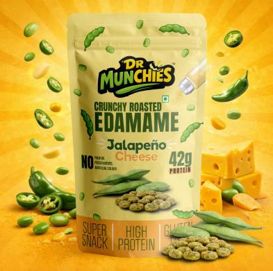 Dr Munchies Crunchy Roasted Edamame - Jalapeno Cheese | High-Protein Snack