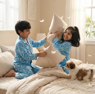 The Mariner's Dream: Seagull Print Cotton Night Suit
