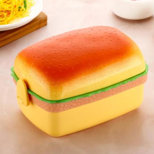 3-Container Sandwich Burger Shape Lunch Box with Spoon, Plastic Tiffin Box