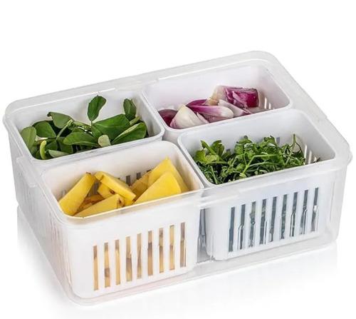 4 Grid Fridge Storage Container with Lid, Airtight Refrigerator Organizer Box