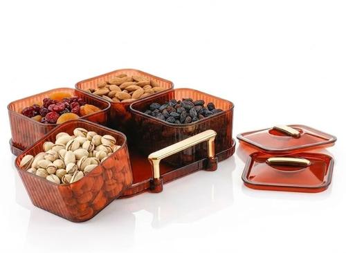 600ML Each Multi-Color Dry Fruit Container Serving Tray Set, Airtight Snack Organizer
