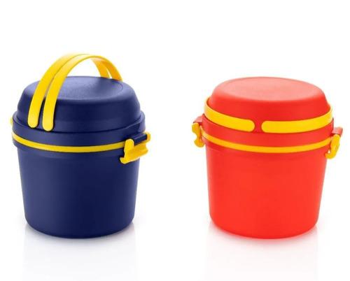 Pack Of 1 Round Airtight Tiffin Lunch Box Set with 3 Compartments & Handle, Plastic Lunch Box