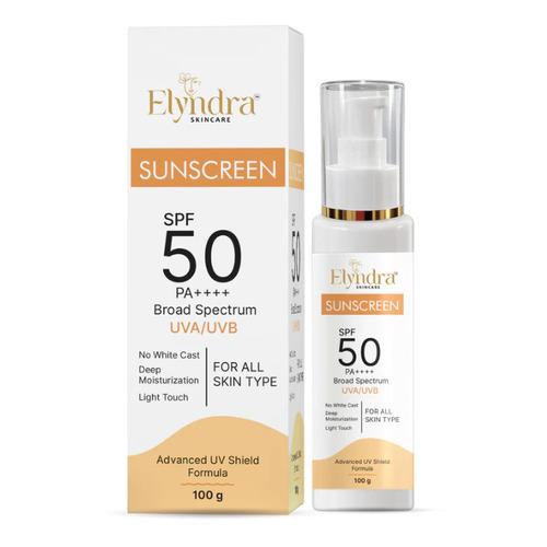 Elyndra SPF 50 PA++++ Sunscreen (100g) - Lightweight & Non-Greasy Sun Protection