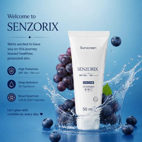 Senzorix Hybride Sunscreen SPF 50 PA++++ Moisturising Sunscreen SPF 50+ PA++++ with 11 Actives	