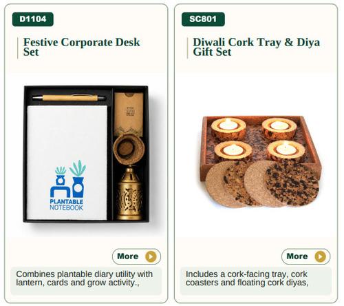Festive Corporate Desk Set/ Diwali Cork Tray & Diya Gift Set
