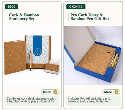 Cork & Bamboo Stationery Set/ Pro Cork Diary & Bamboo Pen Gift Box