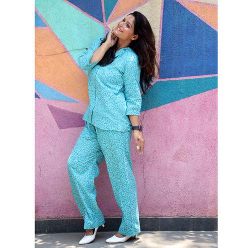 Blue Petals Kantha Cotton Loungewear Set