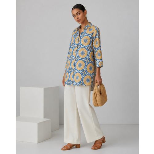 Off White & Blue Cotton A Line Shirt