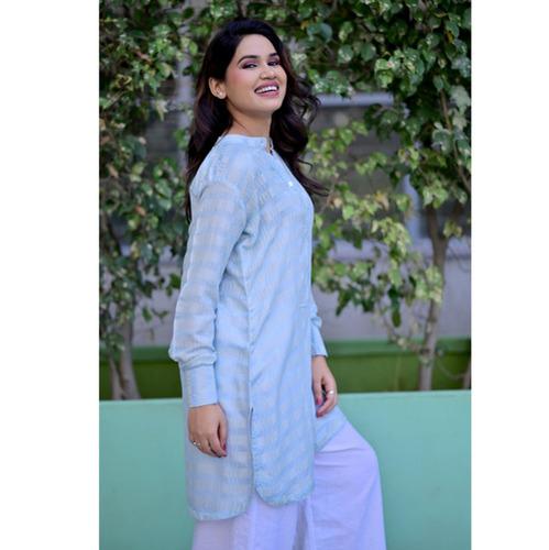 Silk Pastel Blue Long Shirt