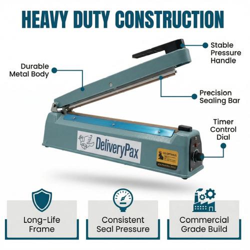 8-Inch Metal Heat Sealer Machine with Extra Teflon, Cutting & Sealing Elements