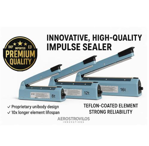 12-Inch Metal Heat Sealer Machine with Extra Teflon, Cutting & Sealing Elements
