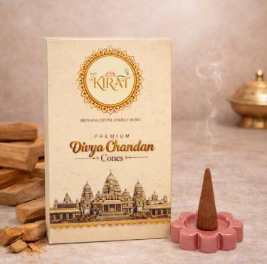 KIRAT Divya Chandan Incense Cones (40 Cones + Premium Holder)