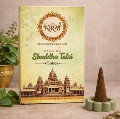 KIRAT Shuddha Tulsi Incense Cones (40 Cones + Premium Holder)