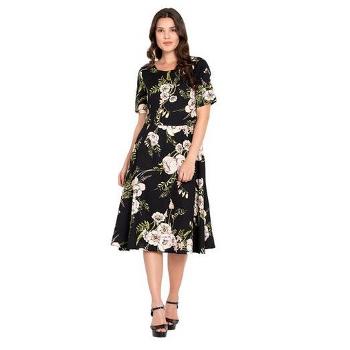 Black Floral Crepe Dress