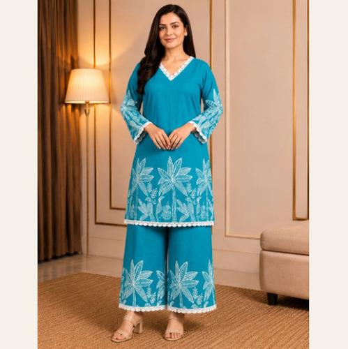 Cerulean blue & white Cotton Palm Co-ord Set