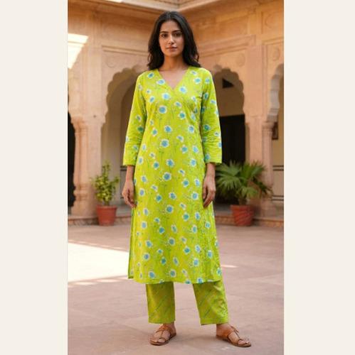 Green Floral Angrakha Kurta Set