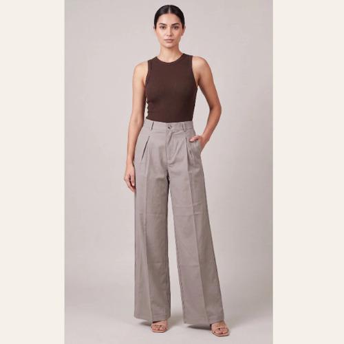 Khaki High Waist Wide Leg Pants