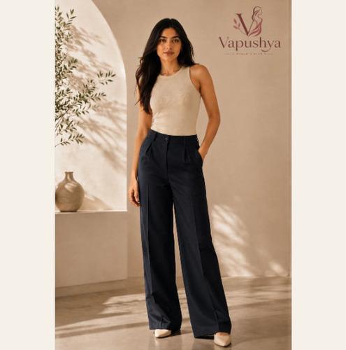 Navy Blue High Waist Wide Leg Pants