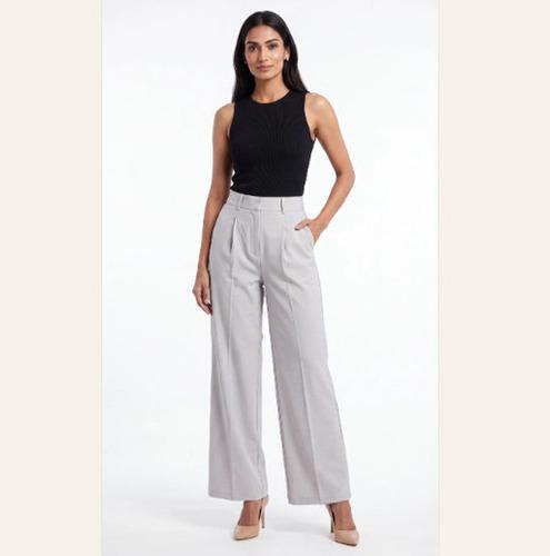 Steel Grey High Waist Wide Leg Pants