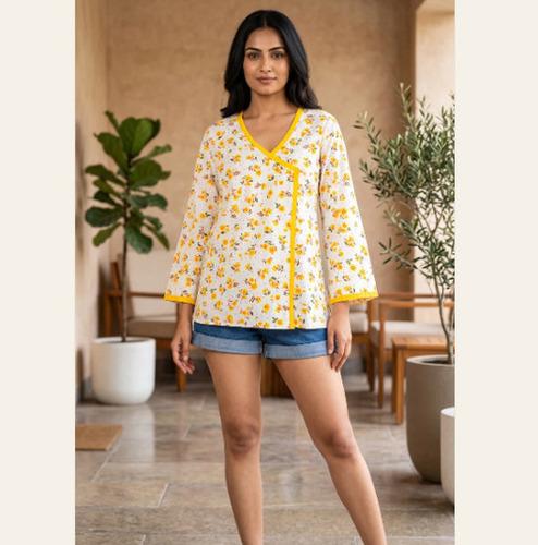 Yellow Floral Angrakha short-Kurti