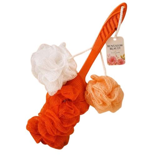 Bath Loofah Set with Handle Brush & 2 Loofah Balls (Orange)