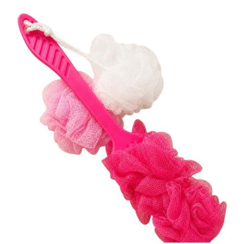 Bath Loofah Set with Handle Brush & 2 Loofah Balls (Pink)
