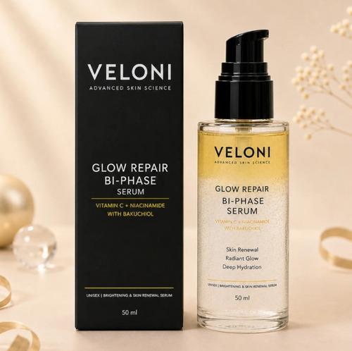 Veloni Glow Repair Bi-Phase Serum | Vitamin C, Niacinamide & Bakuchiol Face Serum