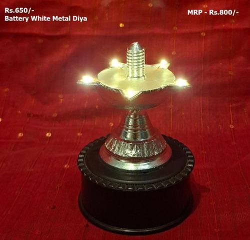Battery White Metal Diya