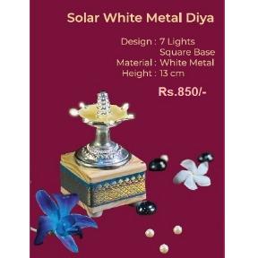 Solar White Metal Diya