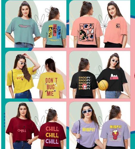Ladies Tensil Fabric Baggy Sleeves Front n Back Print T Shirts
