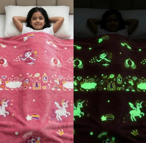 Famyo Glow Maxx June the Unicorn Glow in the Dark Blanket for Kids - Soft, Pink
