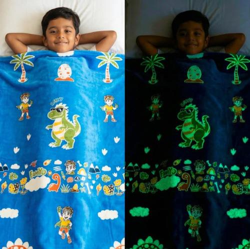 Famyo Glow Maxx Rexy the Dino Glow in the Dark Blanket for Kids - Soft
