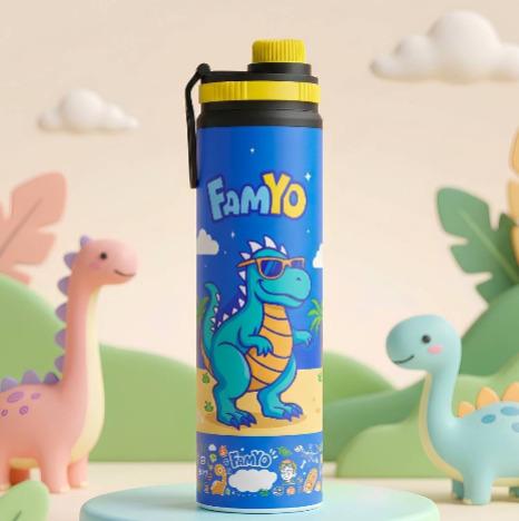 Dino Water Bottle for Kids - For School & Travel, Blue