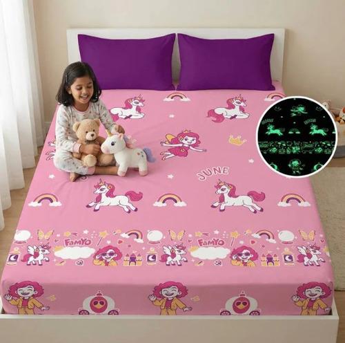 Famyo Glow Maxx June the Unicorn Glow in the Dark Bedsheet for Kids - Soft, Pink