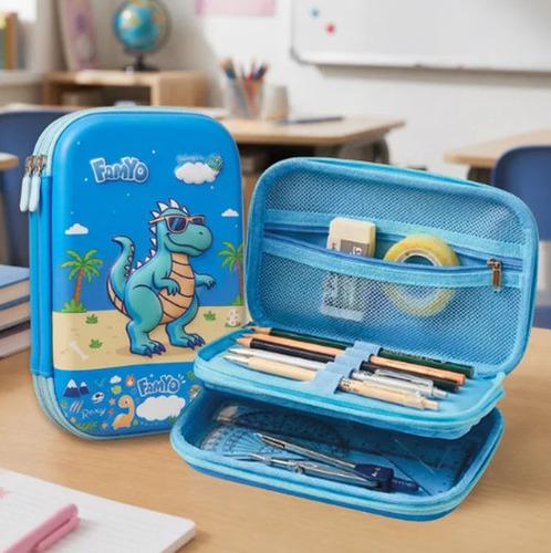 Famyo Rexy the Dino Hard Pencil Box for Kids - Blue Hard Shell Pencil Case for School