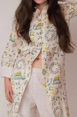 Panya Women's Matka Silk Front Slit Printed Kurti With Palazzo