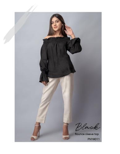 Black Flounce Sleeve Top