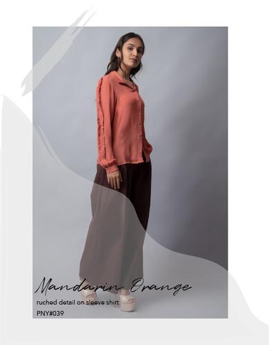 Mandarin Orange ruched detailed on sleeve shirt