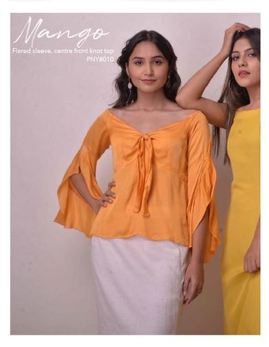 Mango flared sleeve centre front knot top