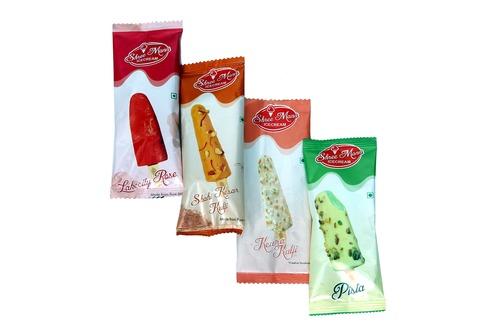 Kulfies:Kesar,Kewra,chaupati,Pista, Rajbhog,Paan,Rose
