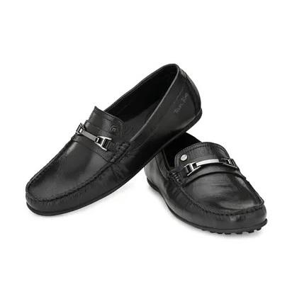 Men Black Leather Slip On