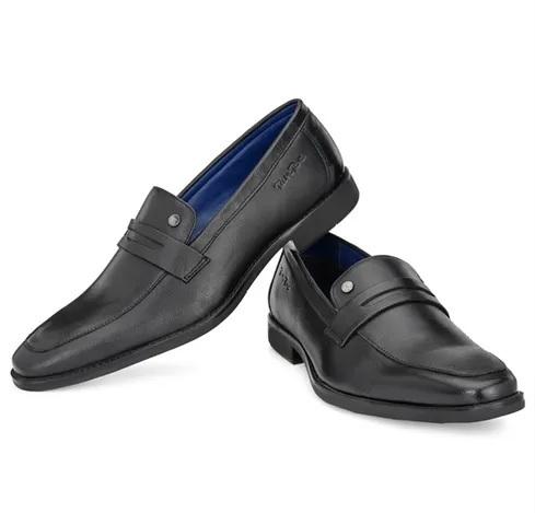 Men Black Leather Formal Slip On