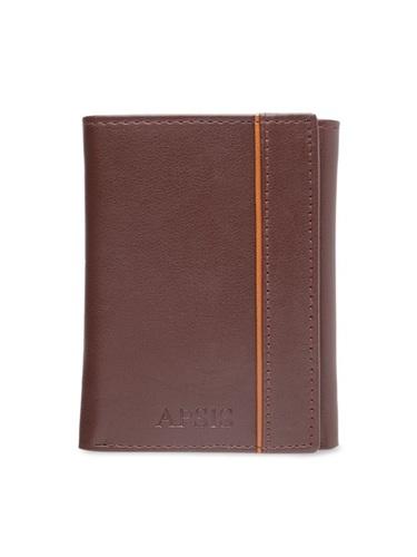 Men Brown Solid Three Fold Wallet